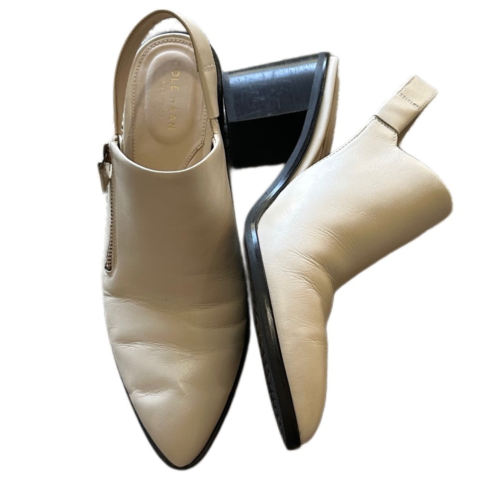 Cole Haan White Leather Chunky Block Heel Slingback Pointed Toe Boots Business - Picture 2 of 10